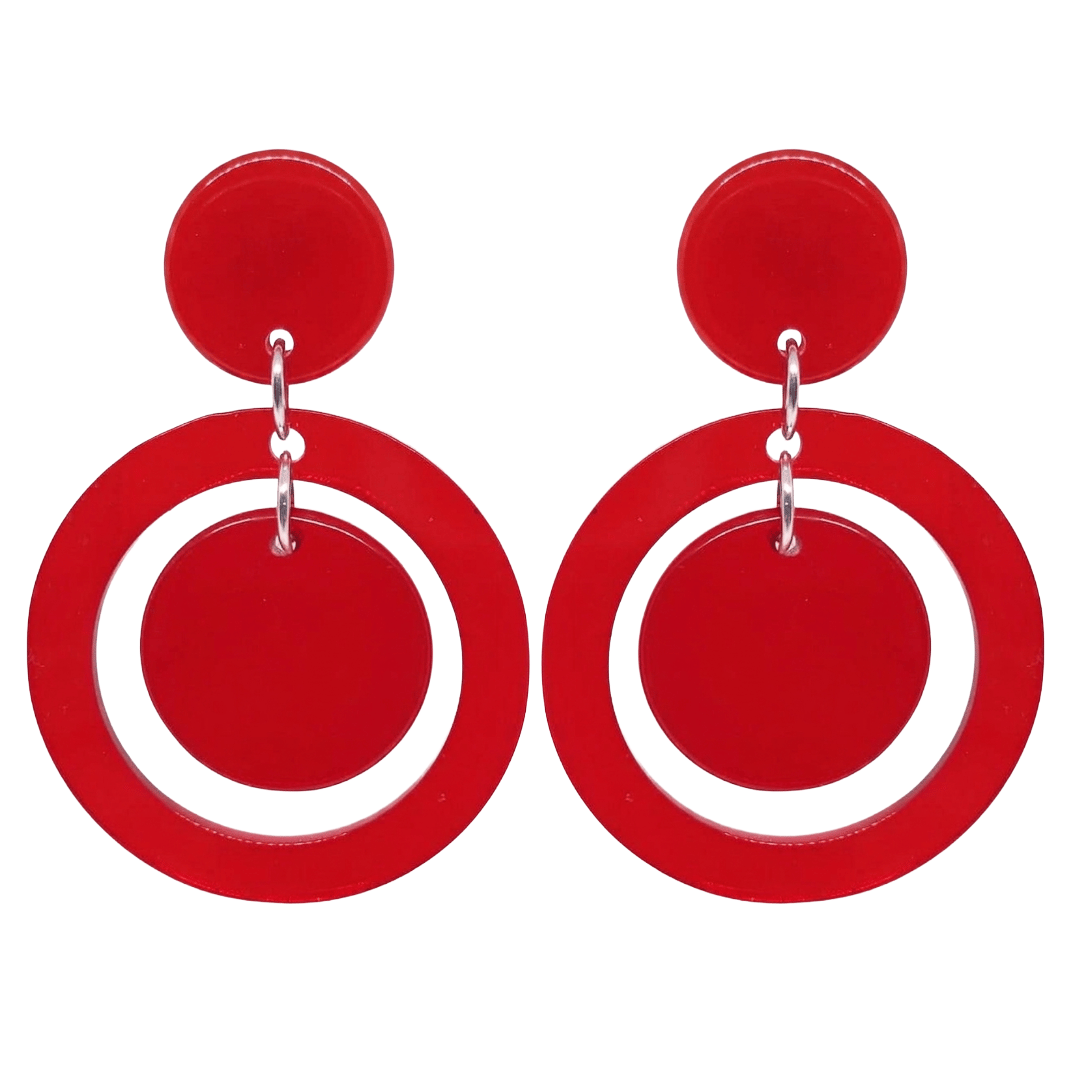 Retro 1960's Style Red Double hoop earrings by Atomic Cat