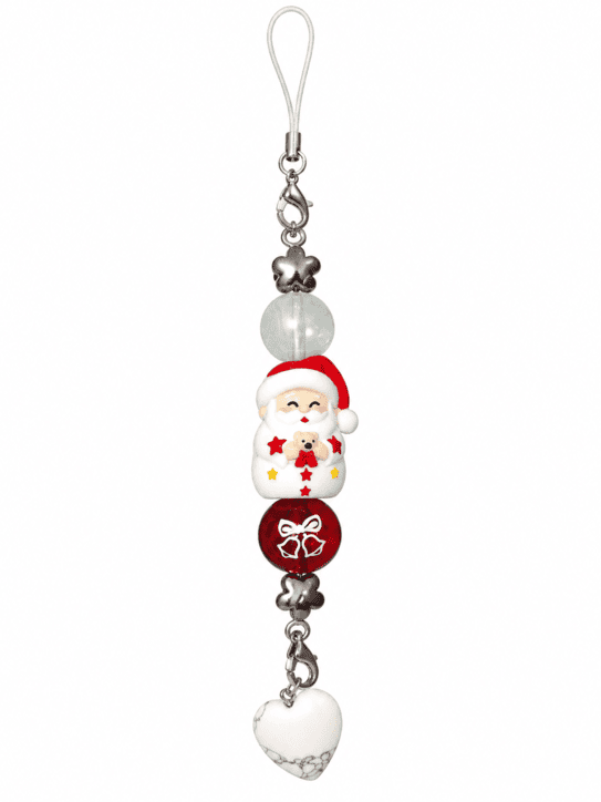 Handmade Santa Christmas hanging decoration with festive red beads and heart-shaped charm