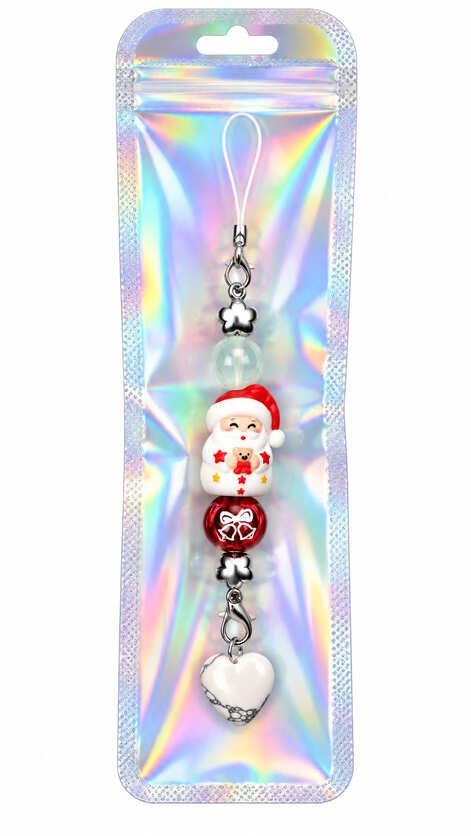 Handmade Santa Christmas hanging ornament presented in holographic gift packaging