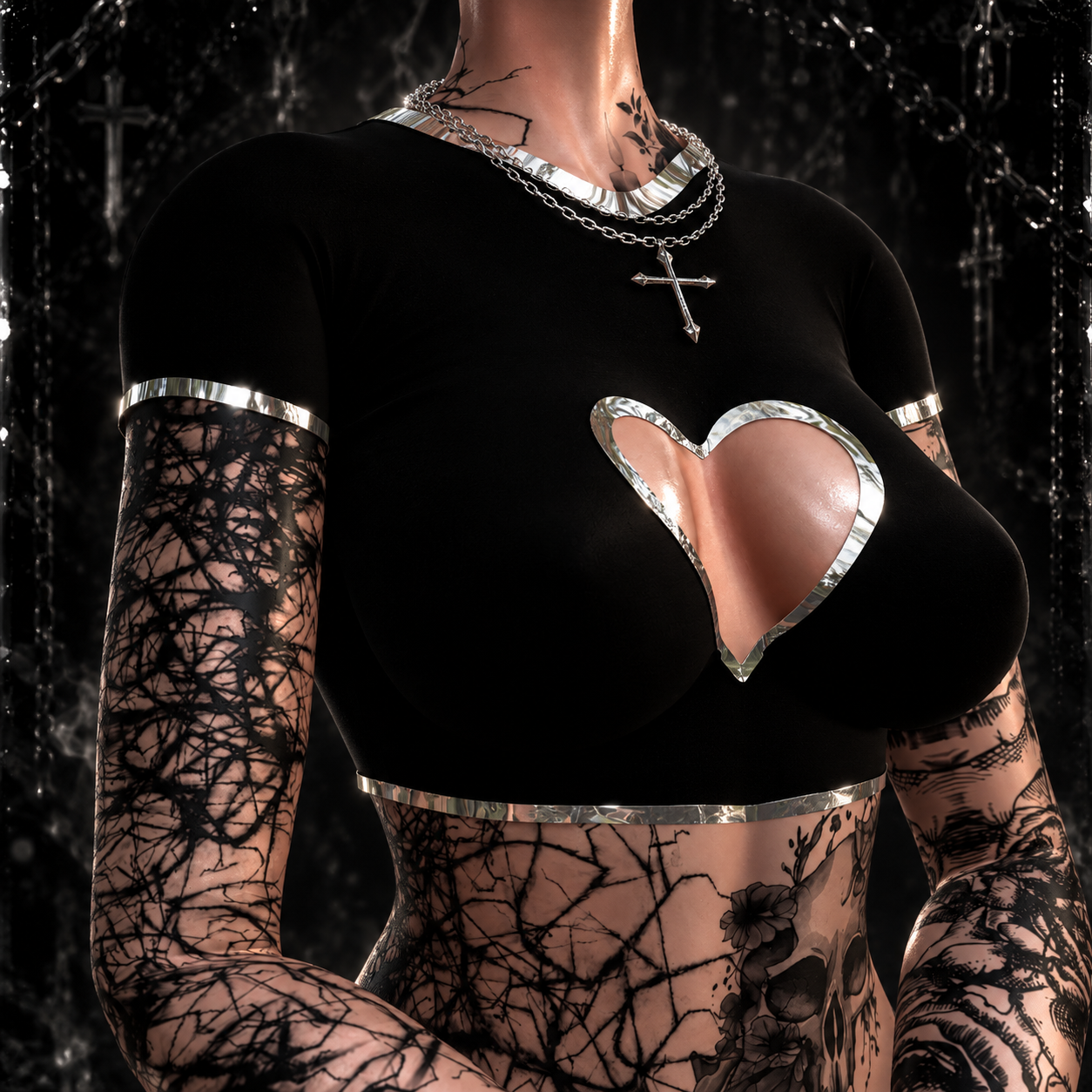 Gothic Crop Top & Cross Necklace