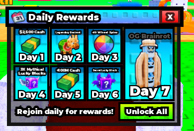 Roblox Brainrot collection area with rarity and leaderboard displays