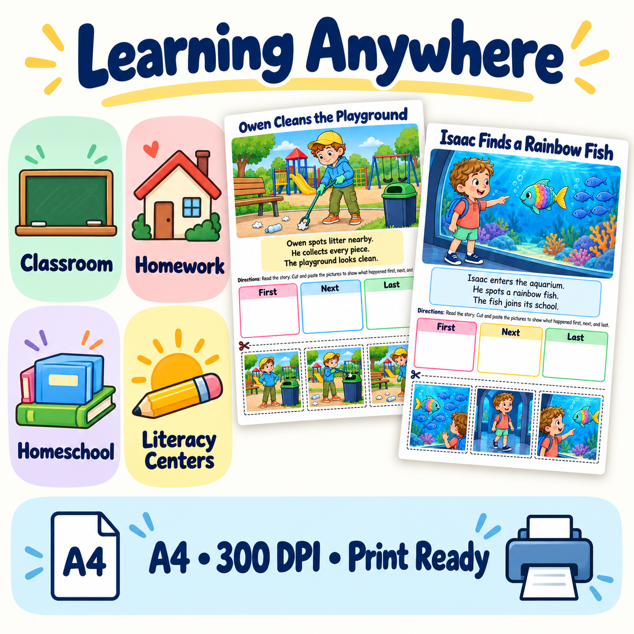 Build Sequencing & Reading Skills – 50 Printable Cut-and-Paste Activities for Kids Ages 5–8