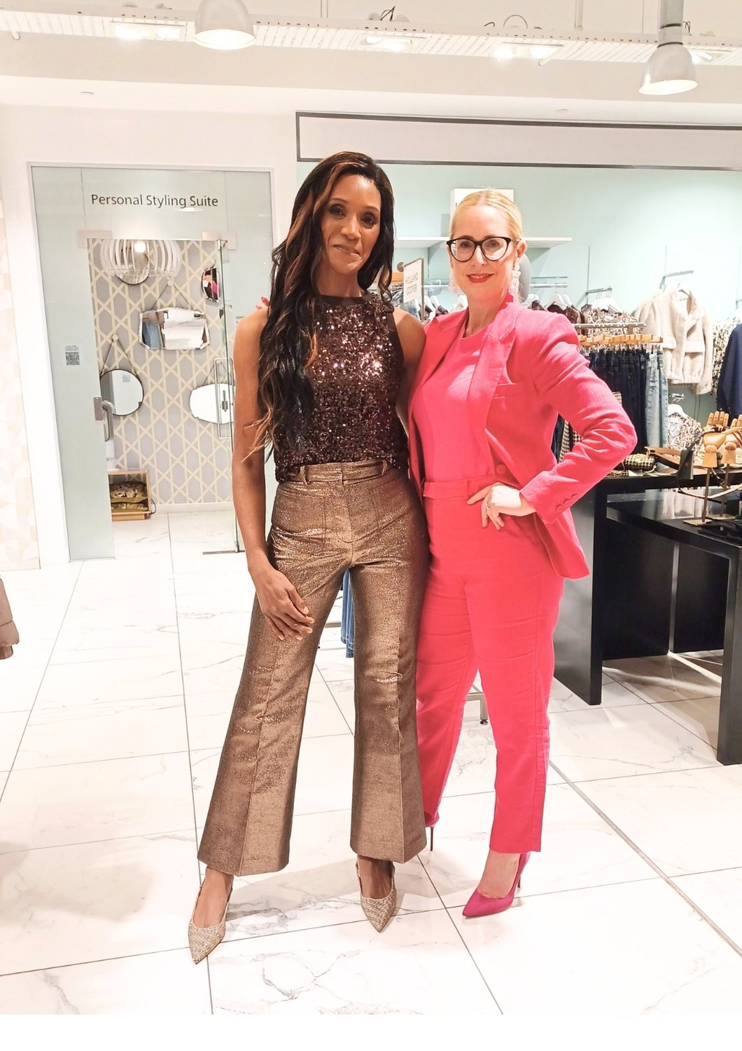 Women in Trade Magazine Founder and Editor-in-Chief playing dress-up with stylist Nicky Hambleton-Jones.