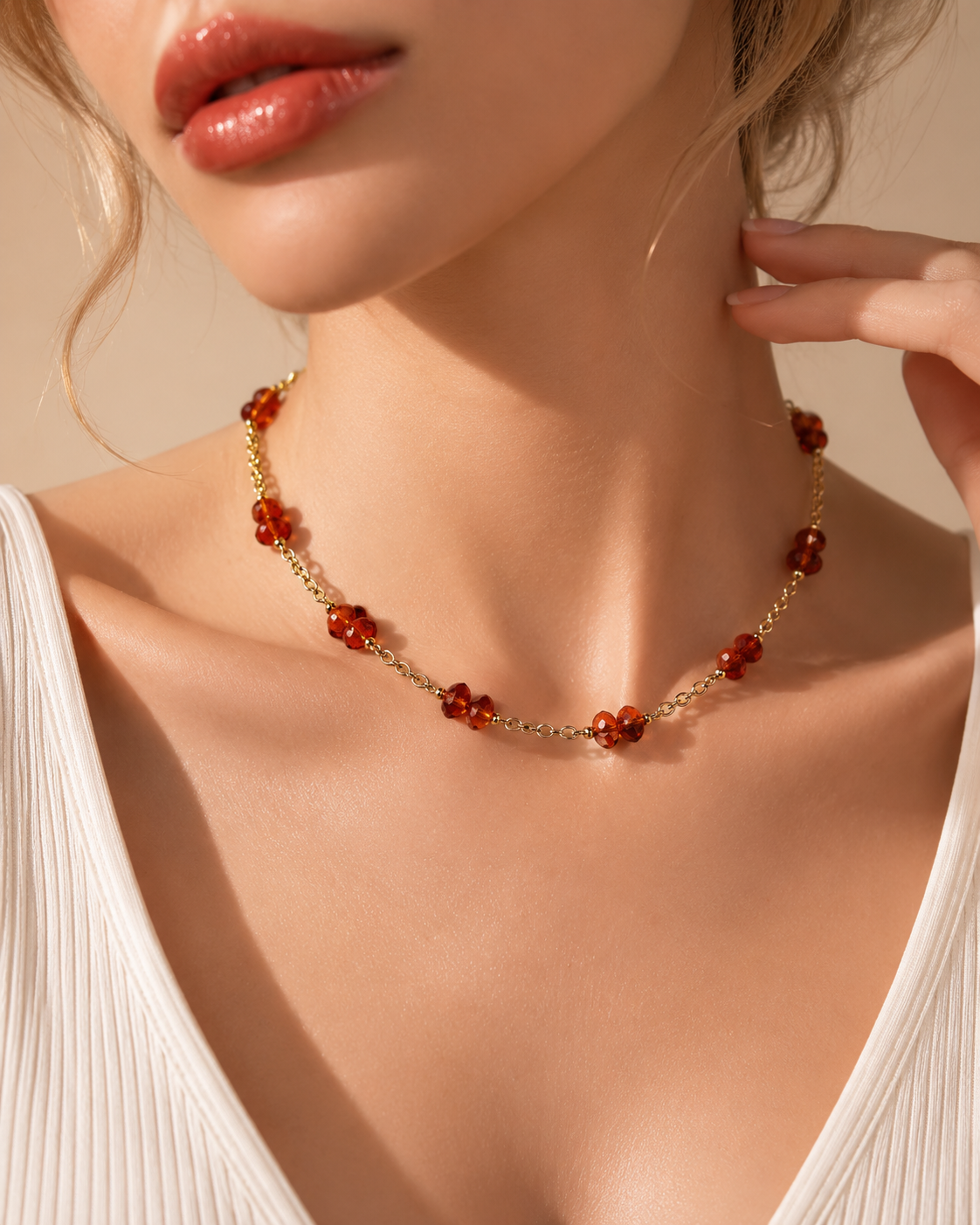 Collana completa con piccole perline di granato arancione