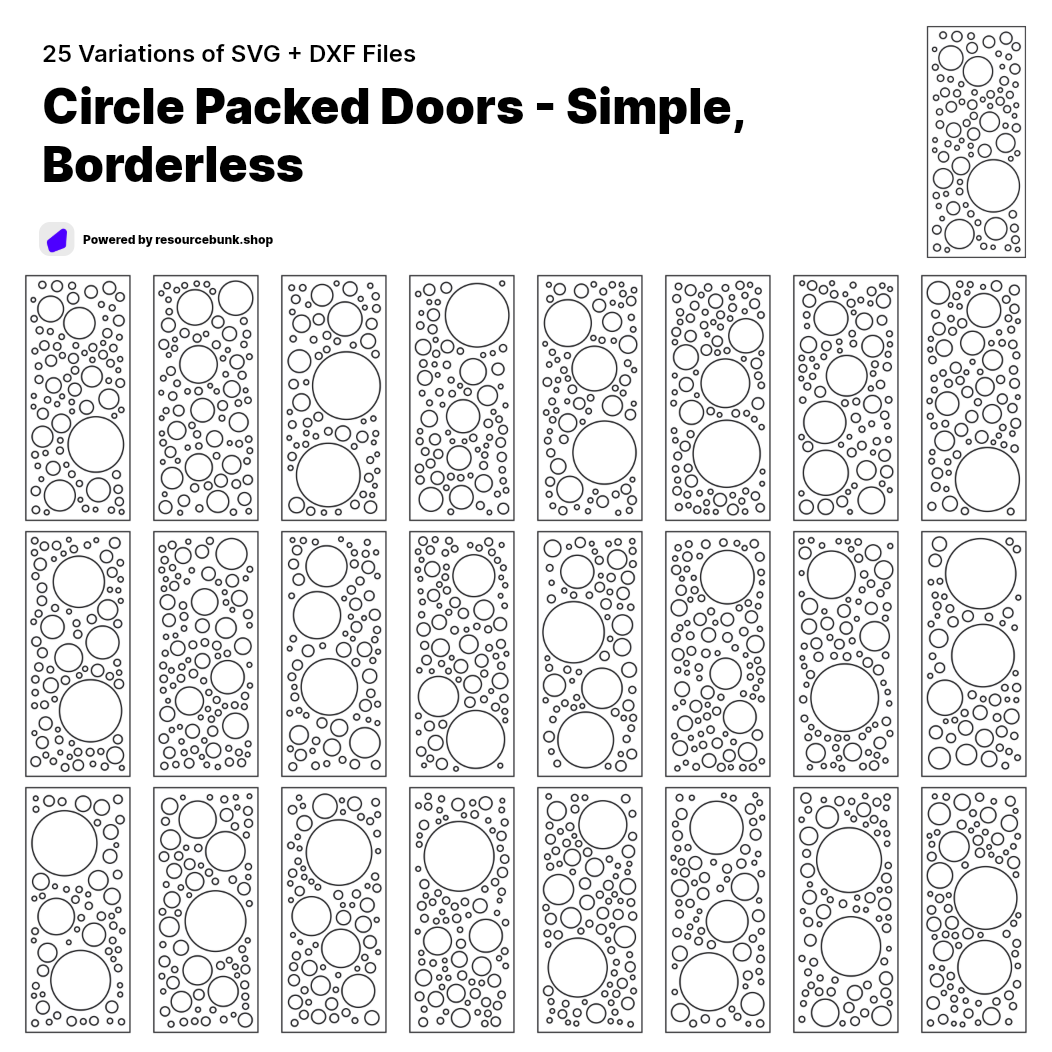 Circle Packed Doors - Simple, Borderless | 25 Door Design | SVG + DXF preview 1