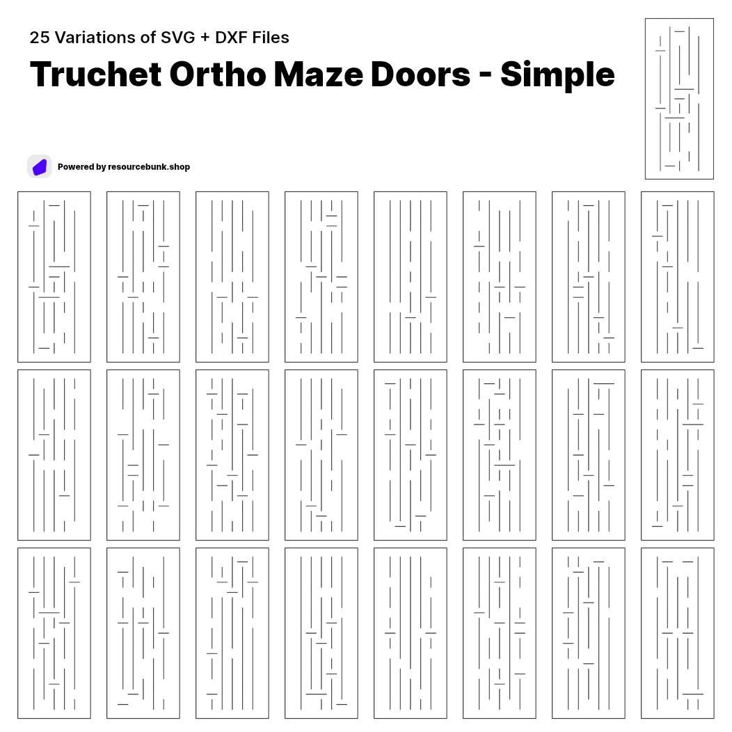 Truchet Ortho Maze Doors - Simple | 25 Door Design | SVG + DXF preview 1