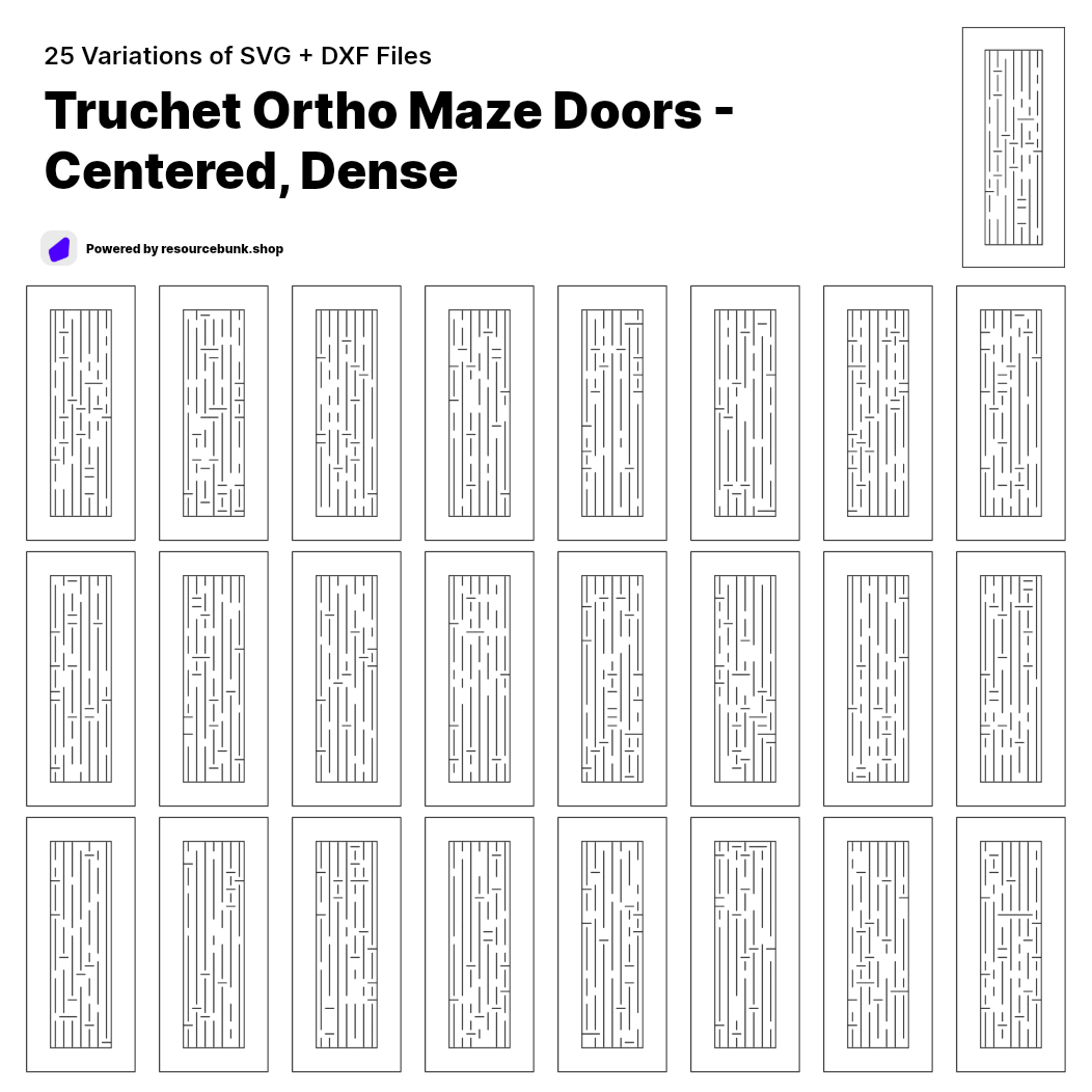 Truchet Ortho Maze Doors - Centered, Dense | 25 Door Design | SVG + DXF preview 1