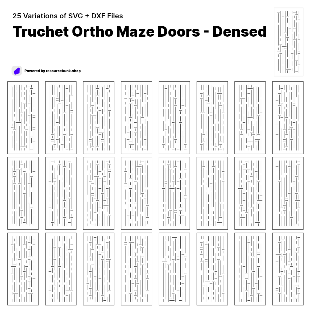 Truchet Ortho Maze Doors - Densed | 25 Door Design | SVG + DXF preview 1