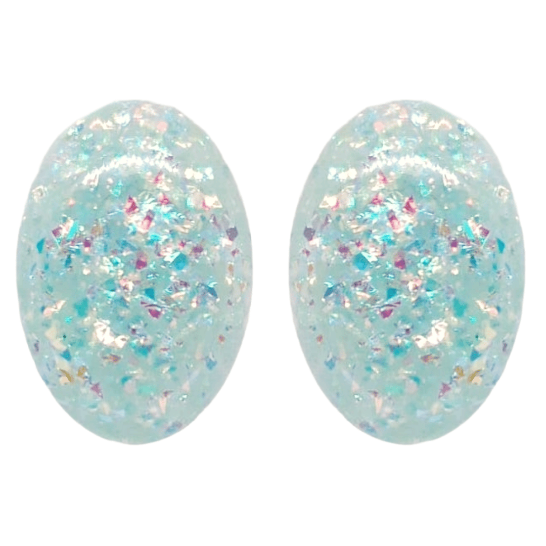 Retro 1960's Oval Glitter Stud Earrings Mint Green by Atomic Cat