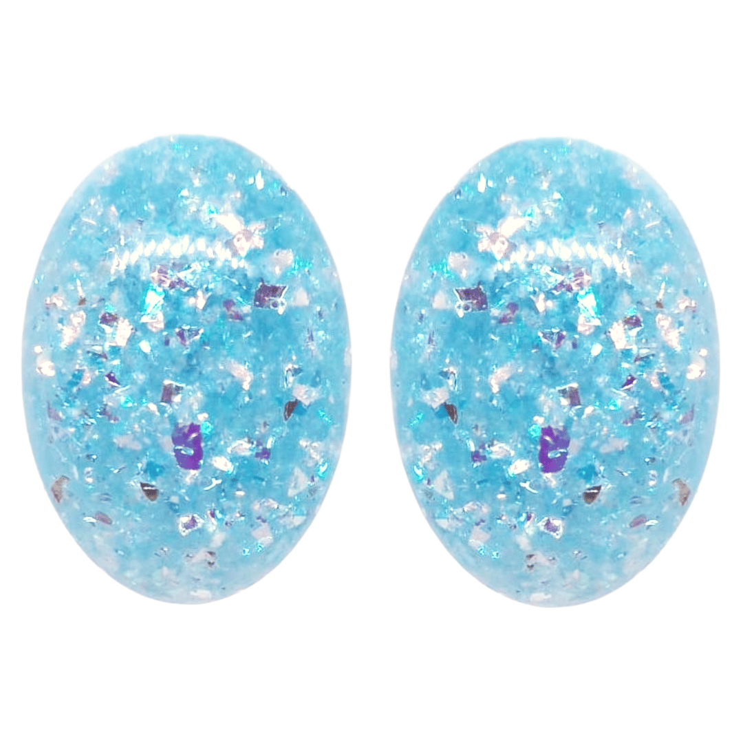 Retro 1960's Oval Glitter Stud Earrings Turquoise by Atomic Cat