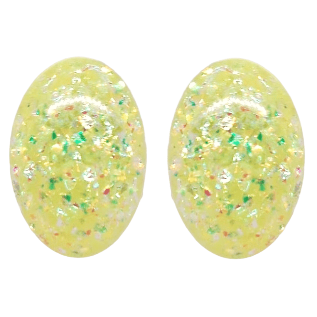 Retro 1960's Oval Glitter Stud Earrings Yellow by Atomic Cat