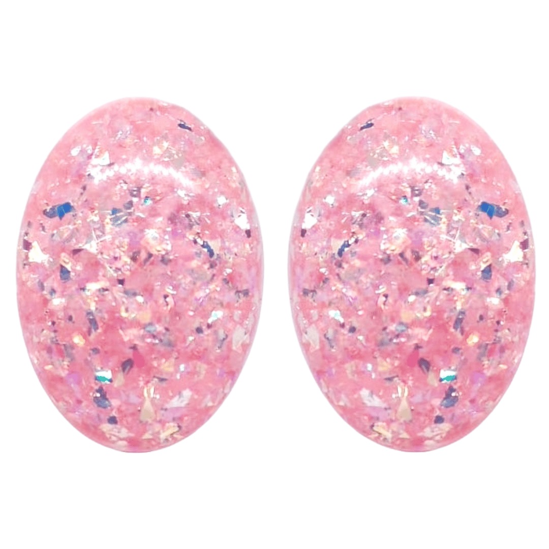 Retro 1960's Oval Glitter Stud Earrings Pink by Atomic Cat