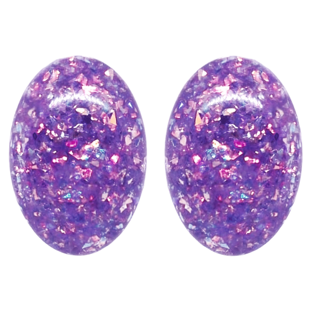 Retro 1960's Oval Glitter Stud Earrings Purple by Atomic Cat