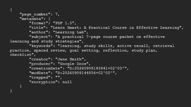 Sample JSON report demonstrating the expected exercise output