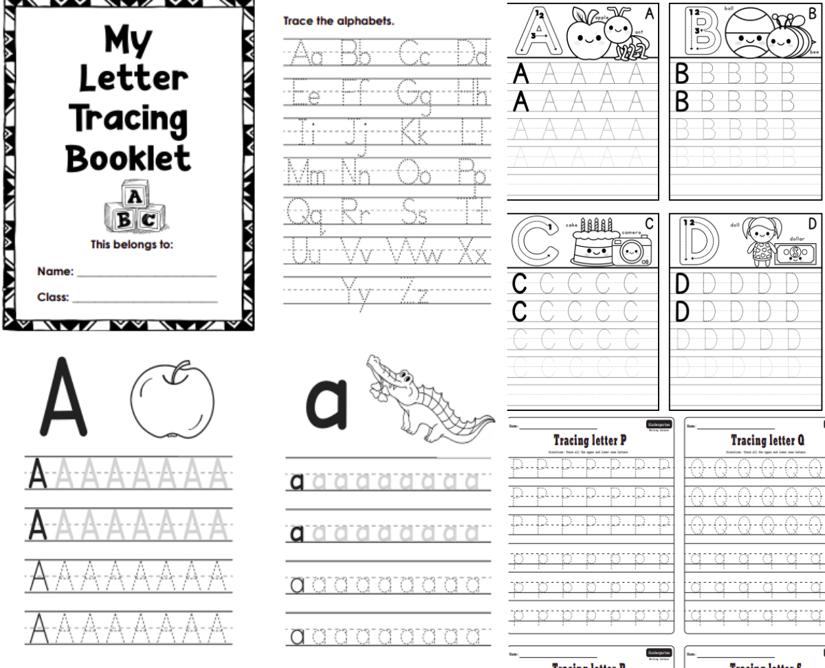 Alphabet letter tracing worksheet sample from the learning bundle