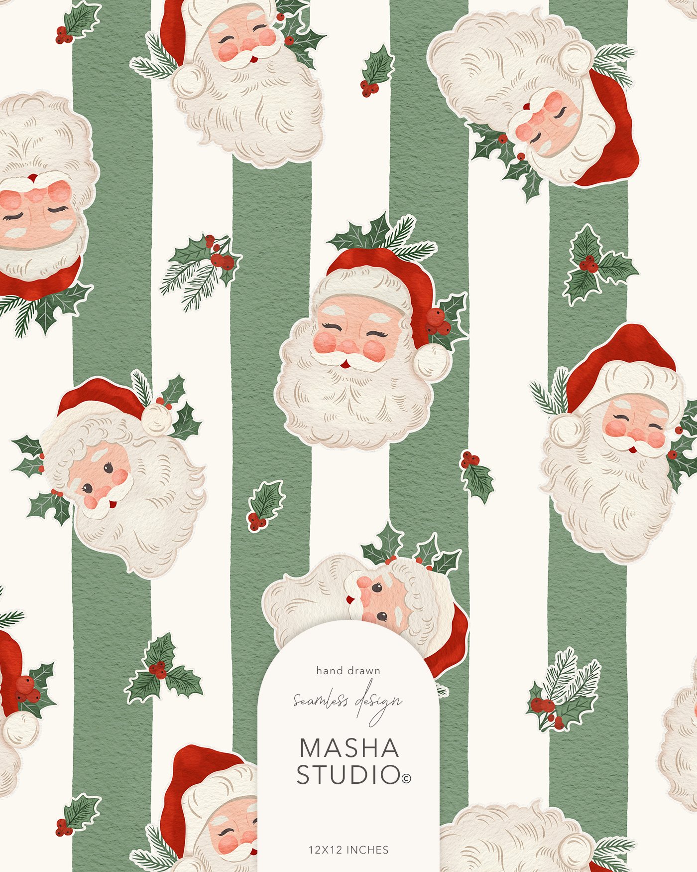 Cute Santa Claus Sage Stripes Seamless Pattern - Payhip