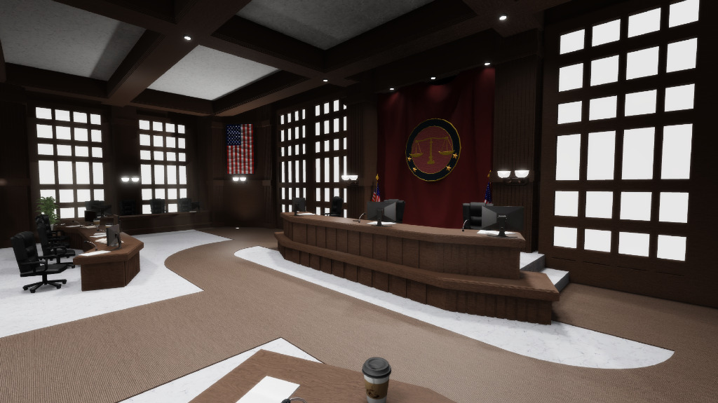 Detailed Roblox courtroom interior