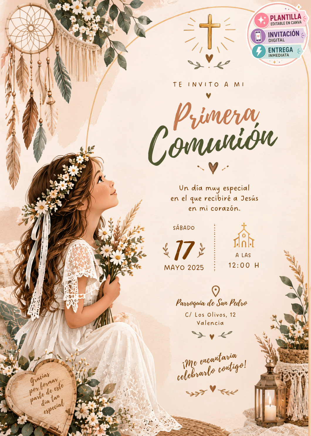 Invitación Primera Comunión Bohemio