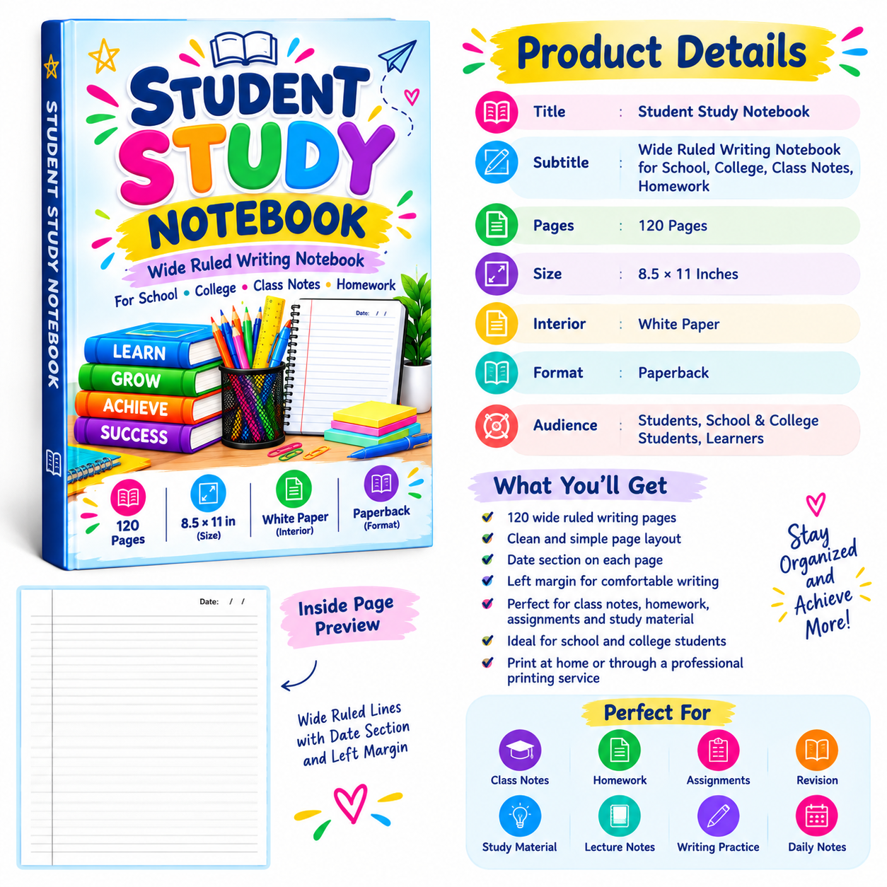 student study notebook wide ruled student notebook school notes printable college notes notebook class notes printable homework writing notebook study material notebook printable writing notebook student notes PDF lecture notes printable assignment notebook school writing pages study notes printable daily writing notebook wide ruled writing pages