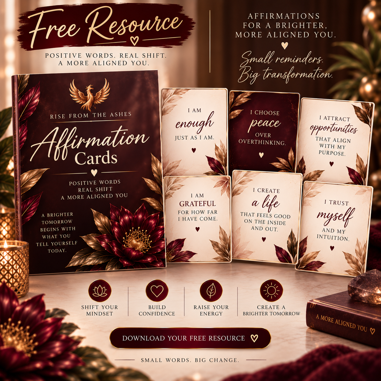 Affirmation Cards for a More Aligned You supporting self-awareness, confidence, intentional living, and personal growth