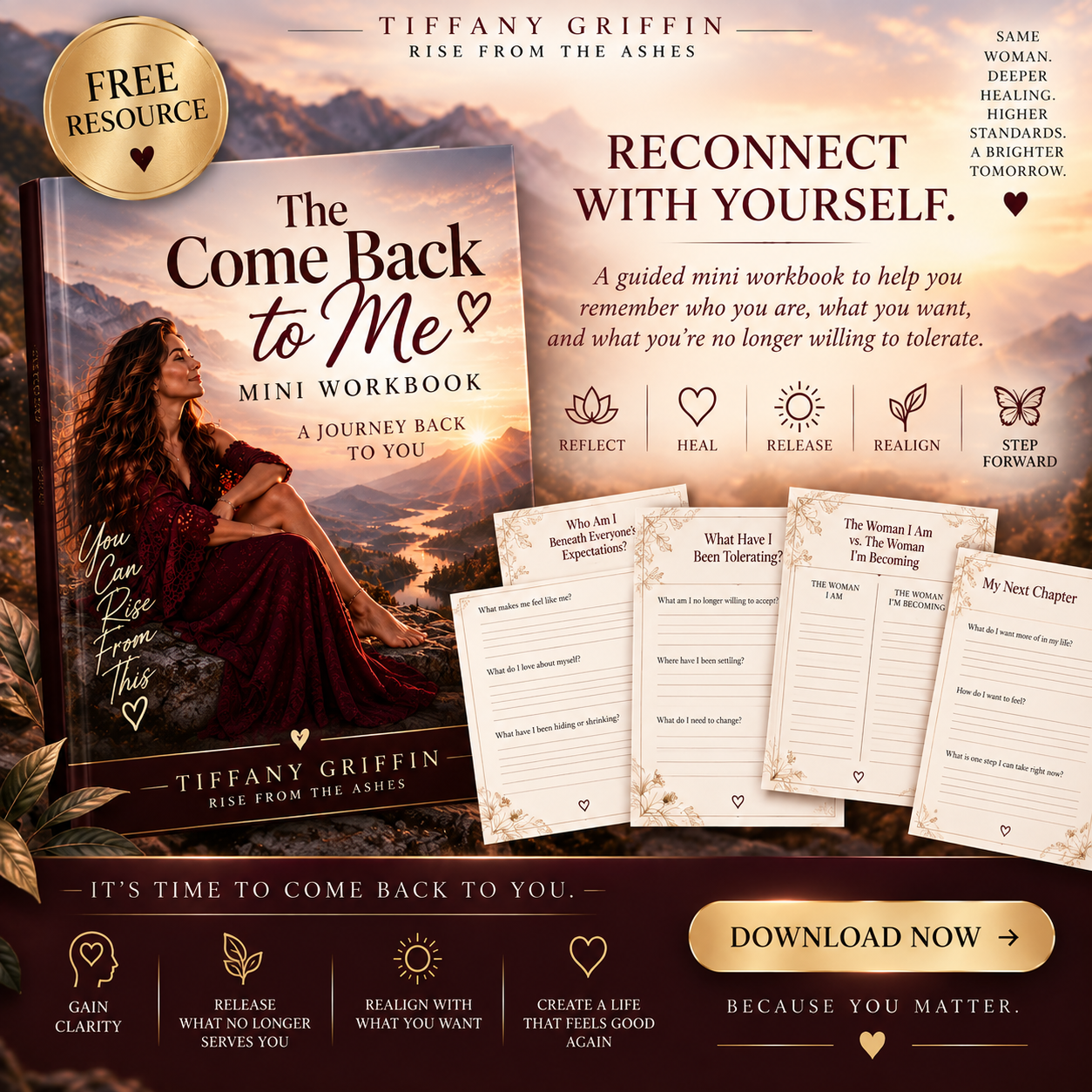The Come Back to Me free mini workbook for self-discovery, self-worth, reflection, and reconnecting with yourself