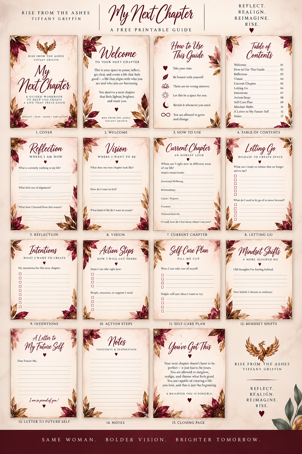 My Next Chapter free printable guide for personal growth, reflection, new beginnings, and life transitions