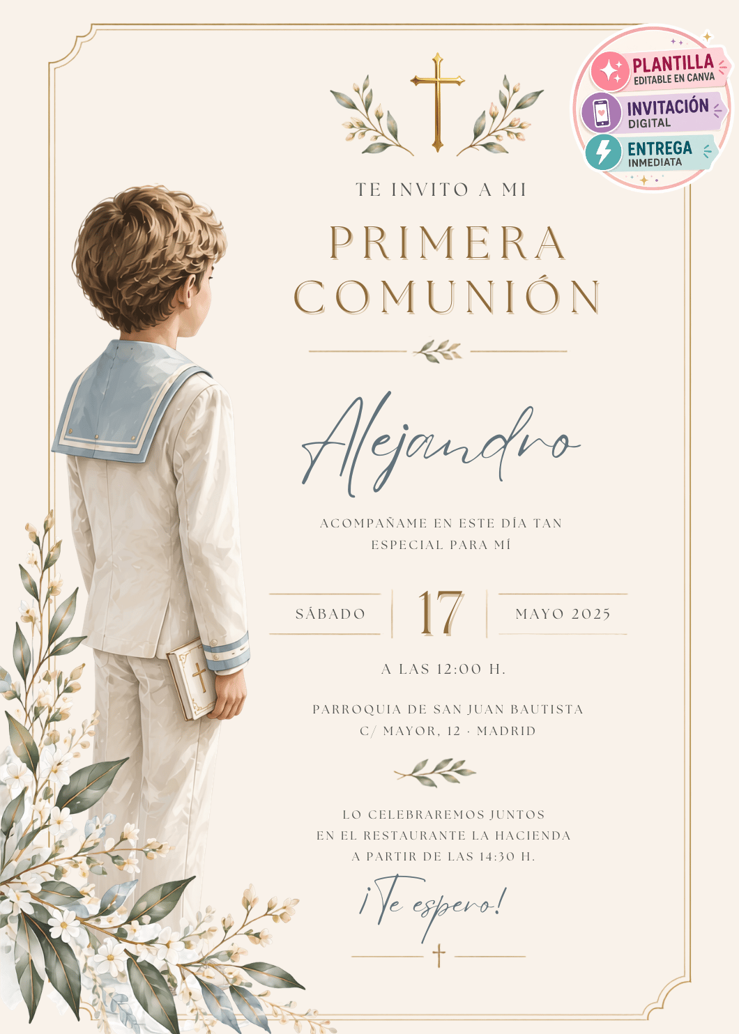 Plantilla Invitación Primera Comunión Editable