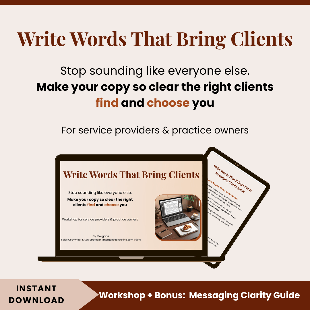 Write words that bring clients workshop by Morgane Consulting Sold Out SEO