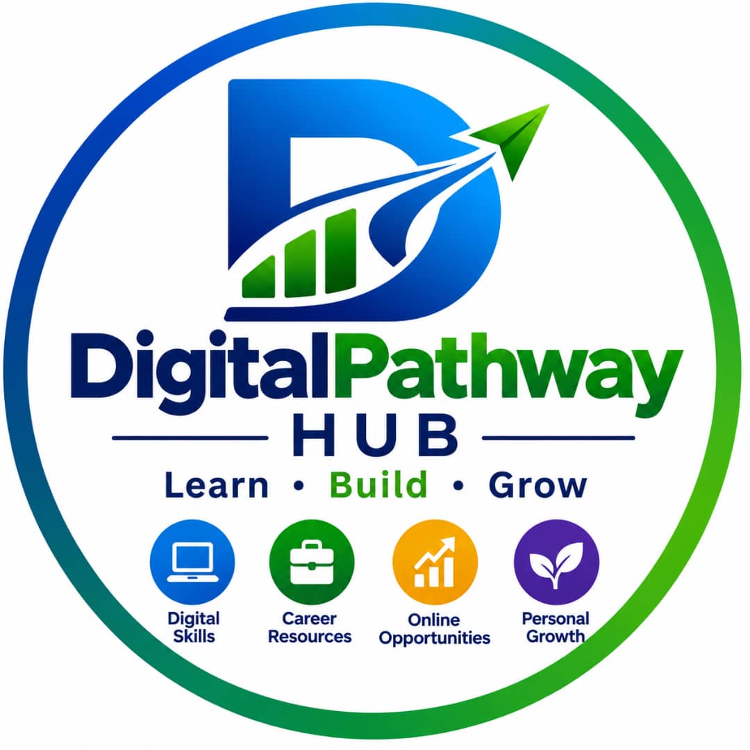 DigitalPathway Hub logo — a modern professional digital education and career resource brand focused on job search guides, career development, AI-powered job search tools, remote work resources, ebooks, templates, and practical digital products. The DigitalPathway Hub logo represents learning, skills development, career opportunities, and digital growth. Brand tagline: “Learn. Build. Earn.”