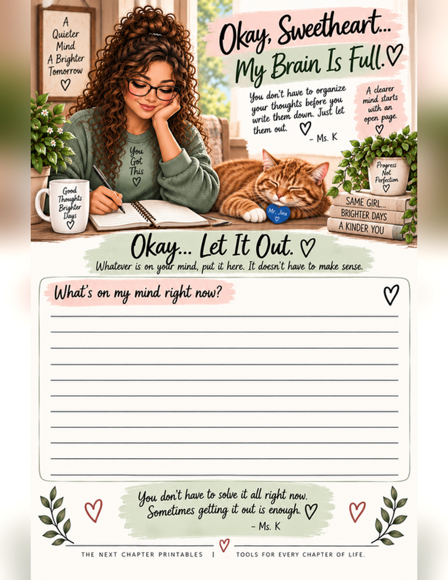 When Life Feels Like Too Much printable wellness guide with a warm, comforting design for finding your footing during overwhelming times.