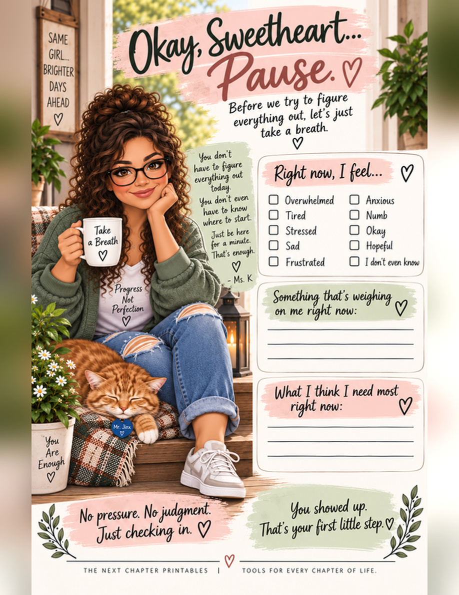 When Life Feels Like Too Much printable wellness guide with a warm, comforting design for finding your footing during overwhelming times.