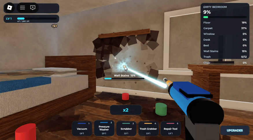 First person vacuum cleaning gameplay