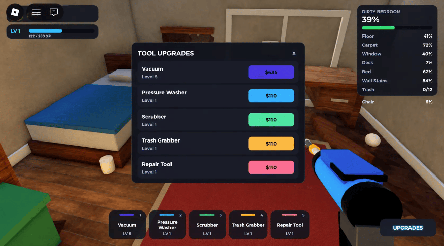 Roblox room cleanliness progress HUD