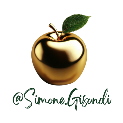 Simone Gisondi logo featuring a gold apple with a green leaf and the handwritten text @Simone.Gisondi