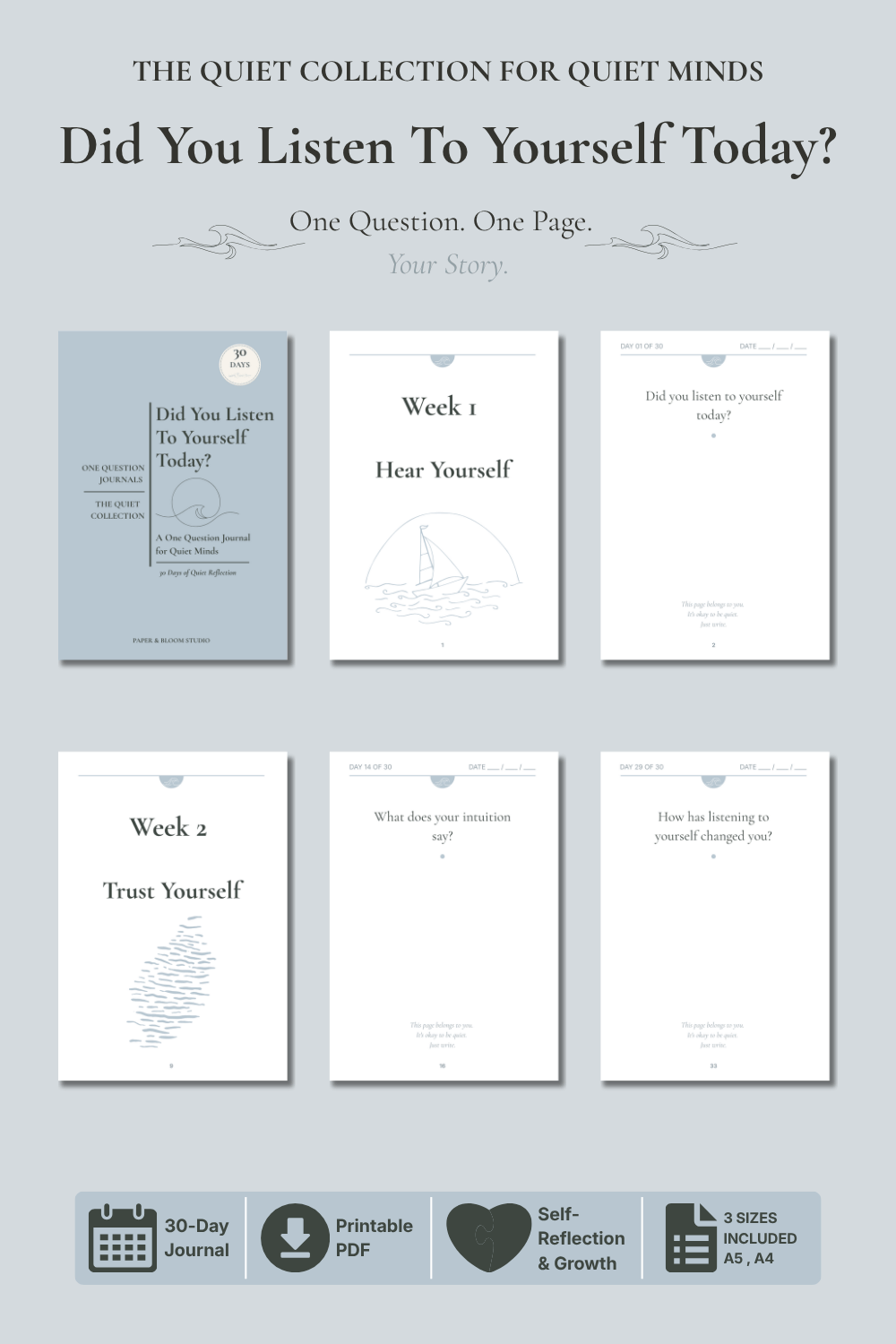 Did You Listen to Yourself Today? | 30-Day Self-Reflection Journal | Printable & Digital PDF