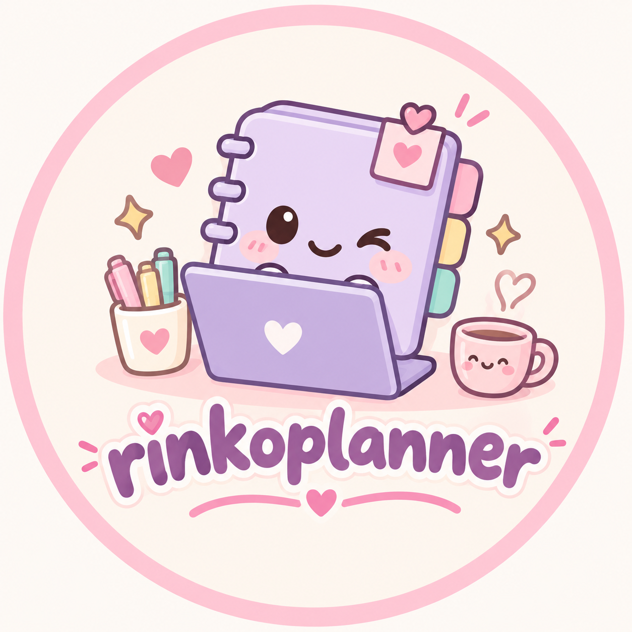 Cute pastel digital planner and study planner template by rinkoplanner, designed for Canva with a kawaii aesthetic for organizing daily tasks, schedules, notes and goals.