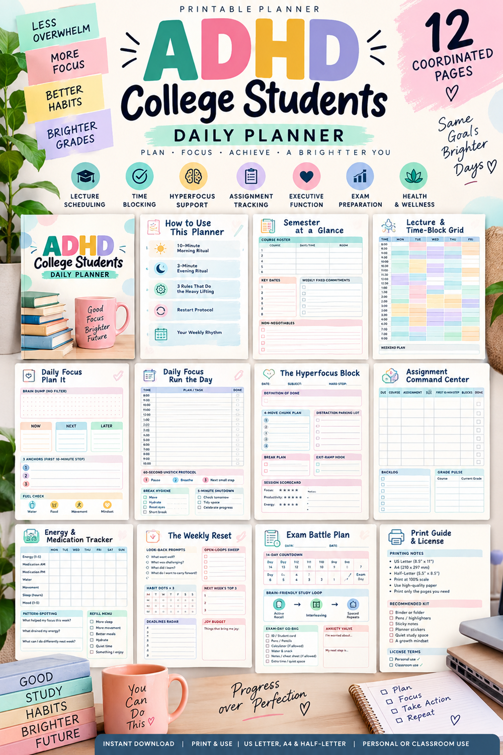 ADHD College Student Daily Planner Template - Payhip
