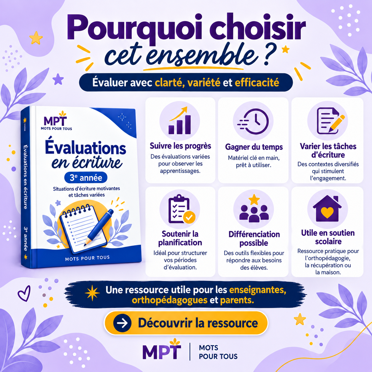 Évaluations en écriture 3e année pour suivre les progrès, gagner du temps, varier les tâches et soutenir la planification toute l’année.