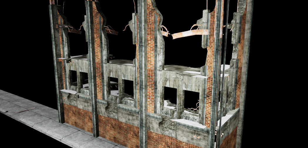 Ruined brick concrete building exterior
