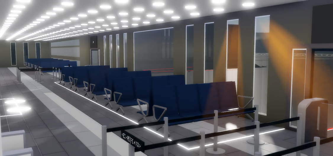 Blue airport waiting seats