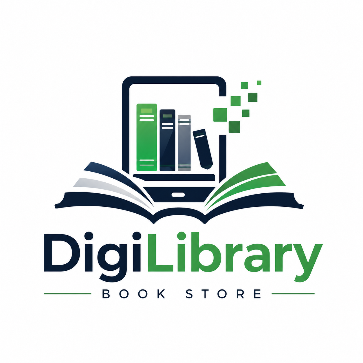 Symbolizing the connection between traditional reading and modern digital knowledge. The navy and teal color palette gives it a professional, trustworthy, and modern identity.
