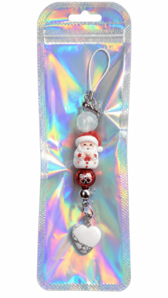 Santa Claus Christmas beaded charm with howlite heart in holographic gift pouch