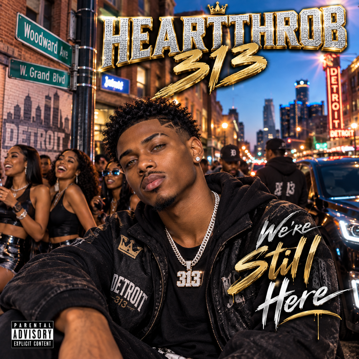 HEARTTHROB 313™ We’re Still Here official album cover for a Detroit R&B, hip-hop and soul digital album produced by Super Producer Kev.