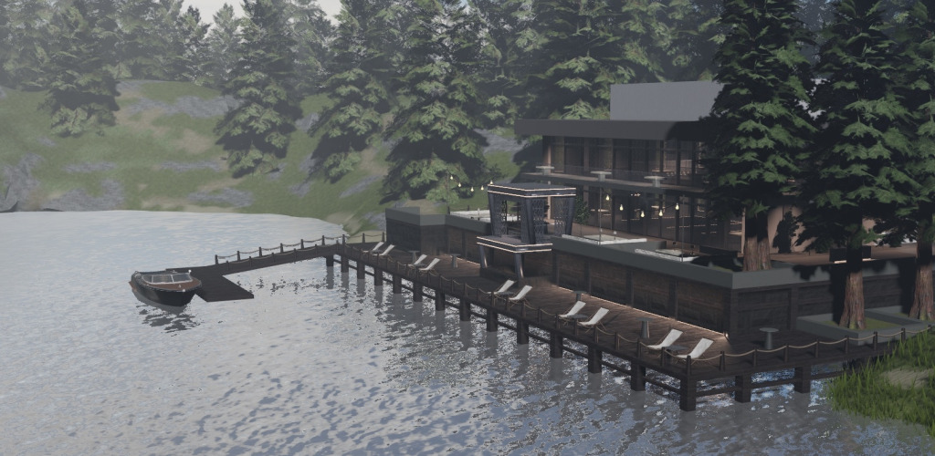 Modern lakeside nightlife environment