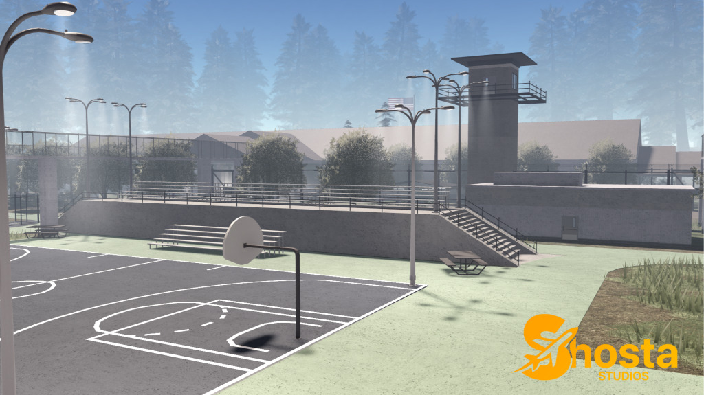 Elevated prison security walkway