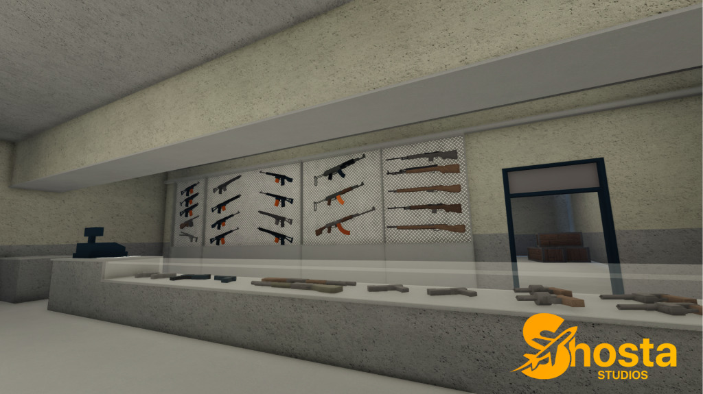 Low-poly city gun shop