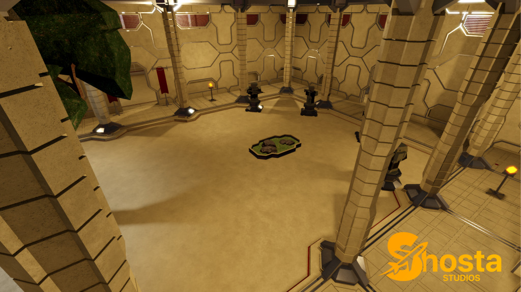 Detailed futuristic garden area