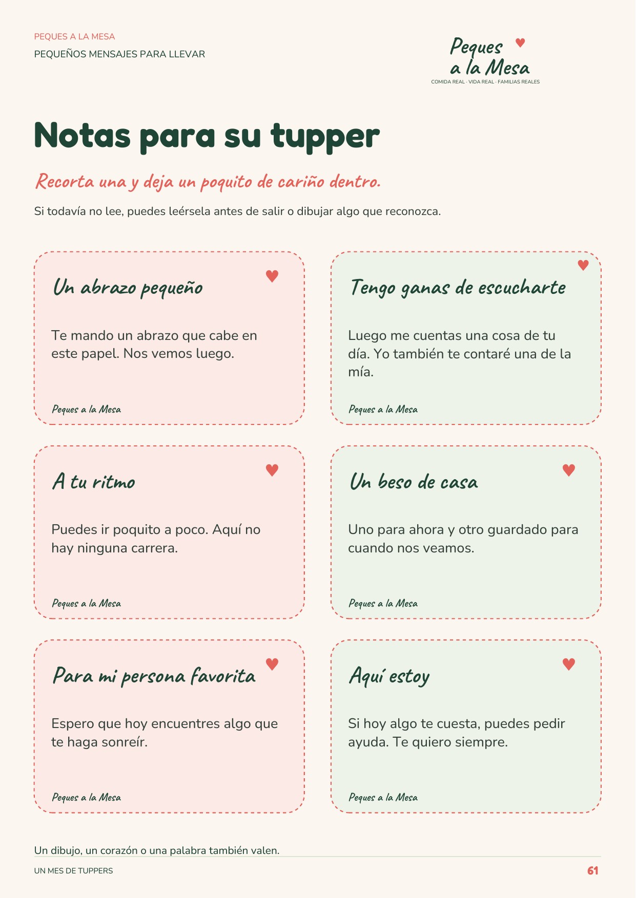 Notas para recortar y meter en el tupper de los niños