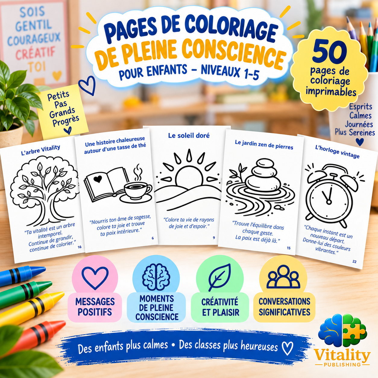 Coloriages de pleine conscience pour enfants – activités SEL et réflexion
