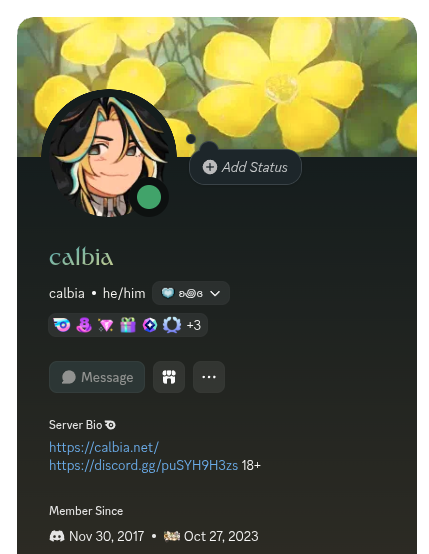 Calbia's Discord profile